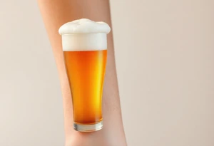 A tall, ice-cold pilsner glass with a thick white foam head, illuminated by warm amber and honey hues, creating a crisp and refreshing look tattoo idea