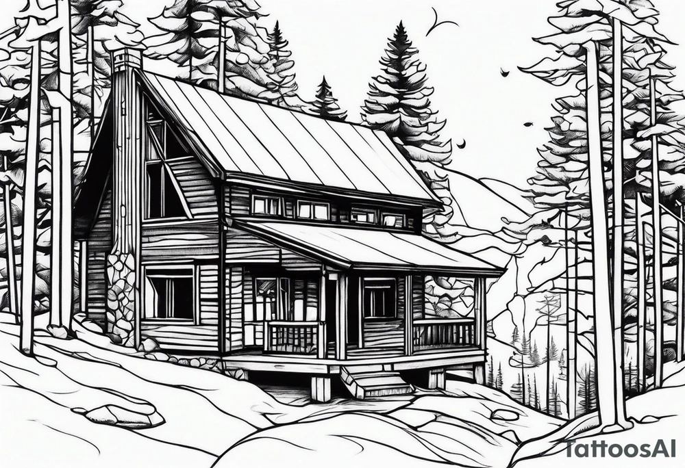 small cabin in the woods tattoo idea