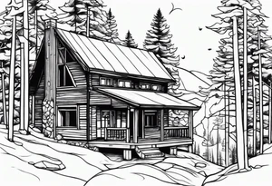 small cabin in the woods tattoo idea