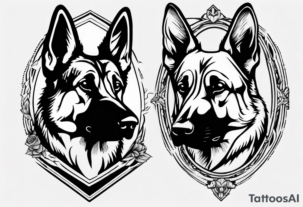 German shepherd with frame tattoo idea