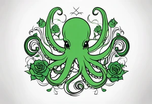 Electric octopus peaceful green roses tattoo idea