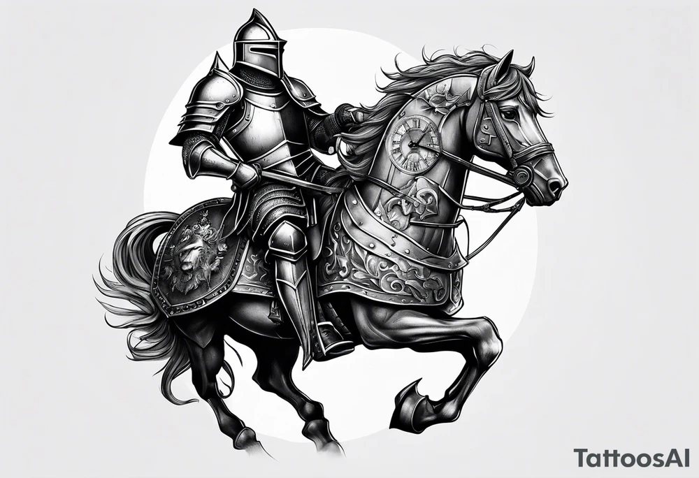 knight in heavy armor with clock tattoo idea