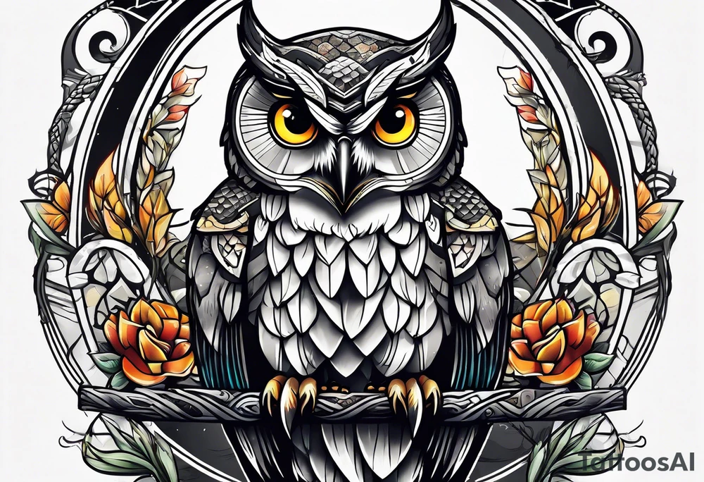 owl hunting snake tattoo idea