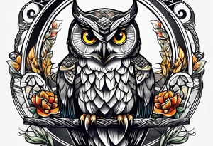 owl hunting snake tattoo idea