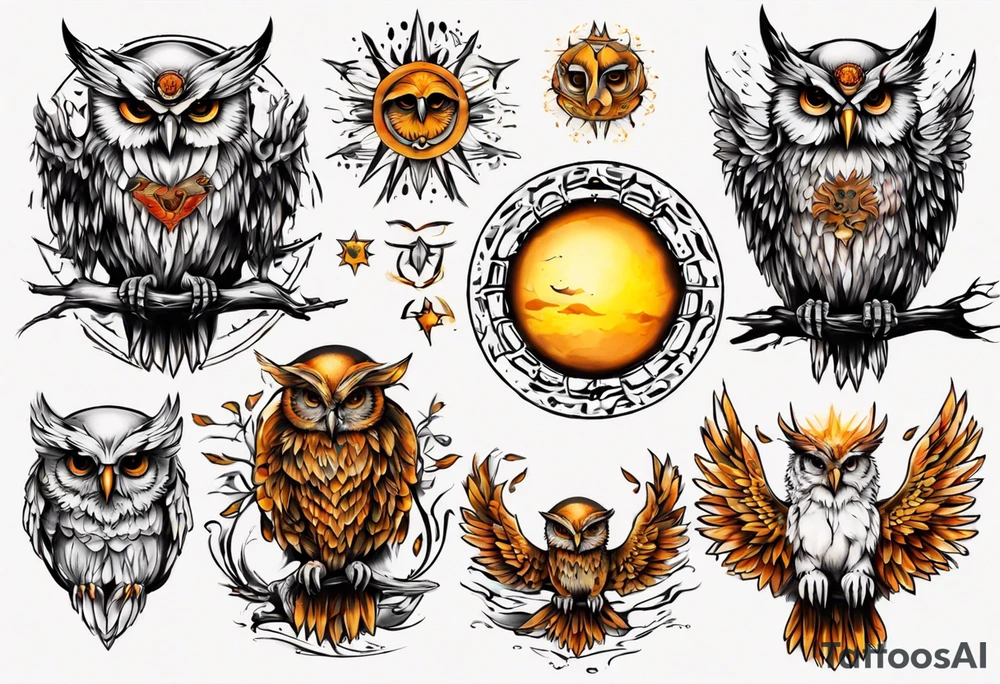Sonne Eule tattoo idea
