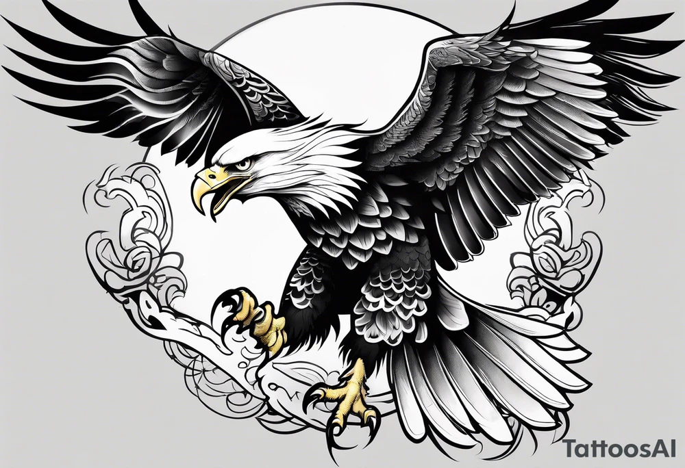 Japanese leg sleeve eagle with black swirl filler tattoo idea