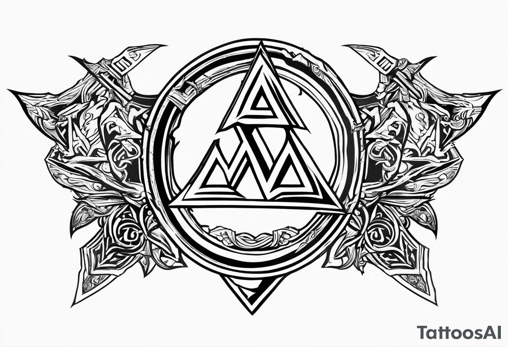 Valhalla fire sword shield axe Valknut ruins lightnings tattoo idea Valhalla fire sword shield axe Valknut ruins lightnings tattoo idea