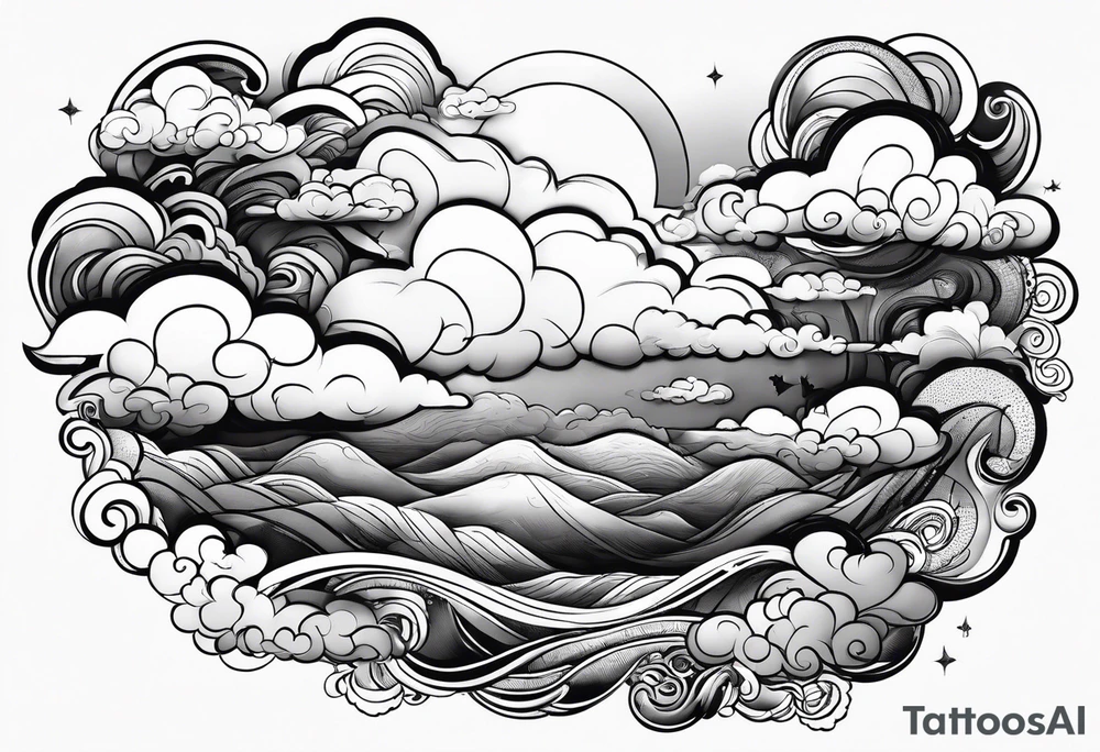 japanese clouds encirkling earth tattoo idea