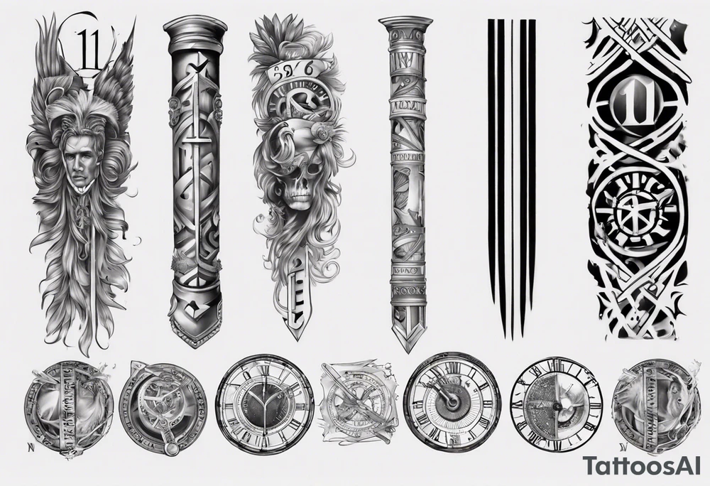 men’s arm sleeve, 1/18/70 Roman numeral, 8/31/62 Roman numeral tattoo idea