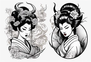 beautiful geisha with a shadow of a devil tattoo idea