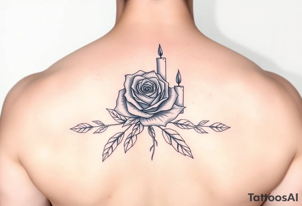 Blue, rose, candles tattoo idea