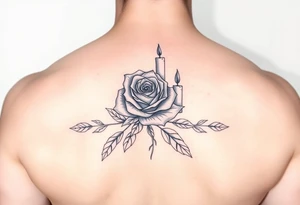 Blue, rose, candles tattoo idea