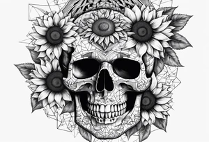 Sunflower, skull with puzzle pieces of real face tattoo idea