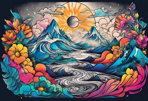 Landscape front neck tattoo that's appear to be ejecting from the skin, symbolizing the freedom from censorship. tattoo idea