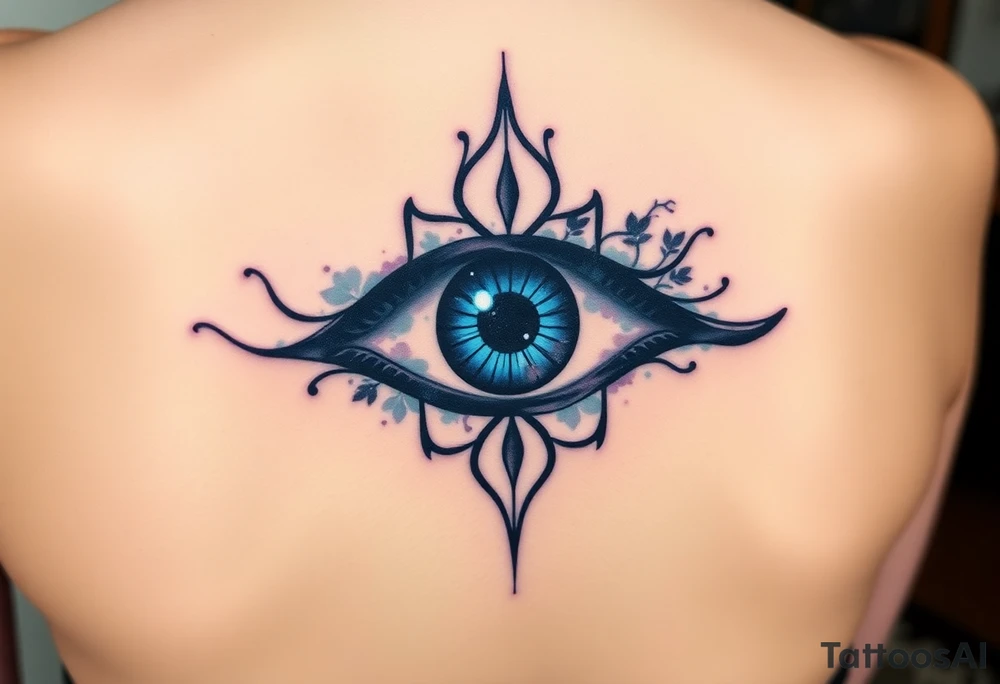 An Erudite eye symbol with glowing blue veins, representing sci fi movie Divergent tattoo idea