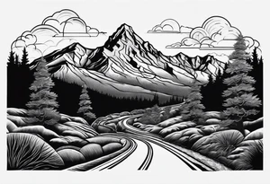 Mountain scene with route 66 sign tattoo idea