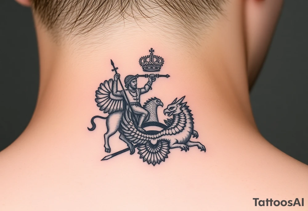 St. George slaying the dragon (hugely common in Russian Orthodox art)
Russian imperial crown above the eagle
Crossed swords or a Russian sabre
The Kremlin or St. Basil's Cathedral scene tattoo idea