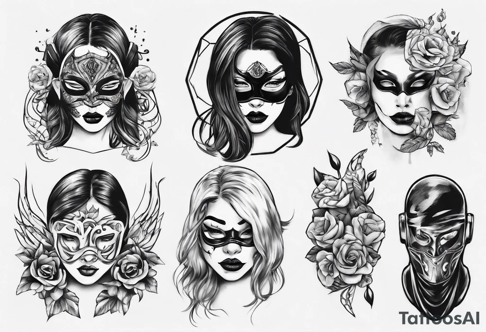 girl with mask tattoo idea