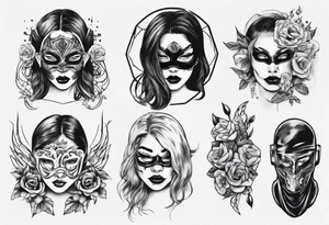 girl with mask tattoo idea