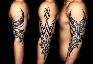 WWE The Fiend top center piece of sleeve with tribal design surrounding covering up old tattoo tattoo idea