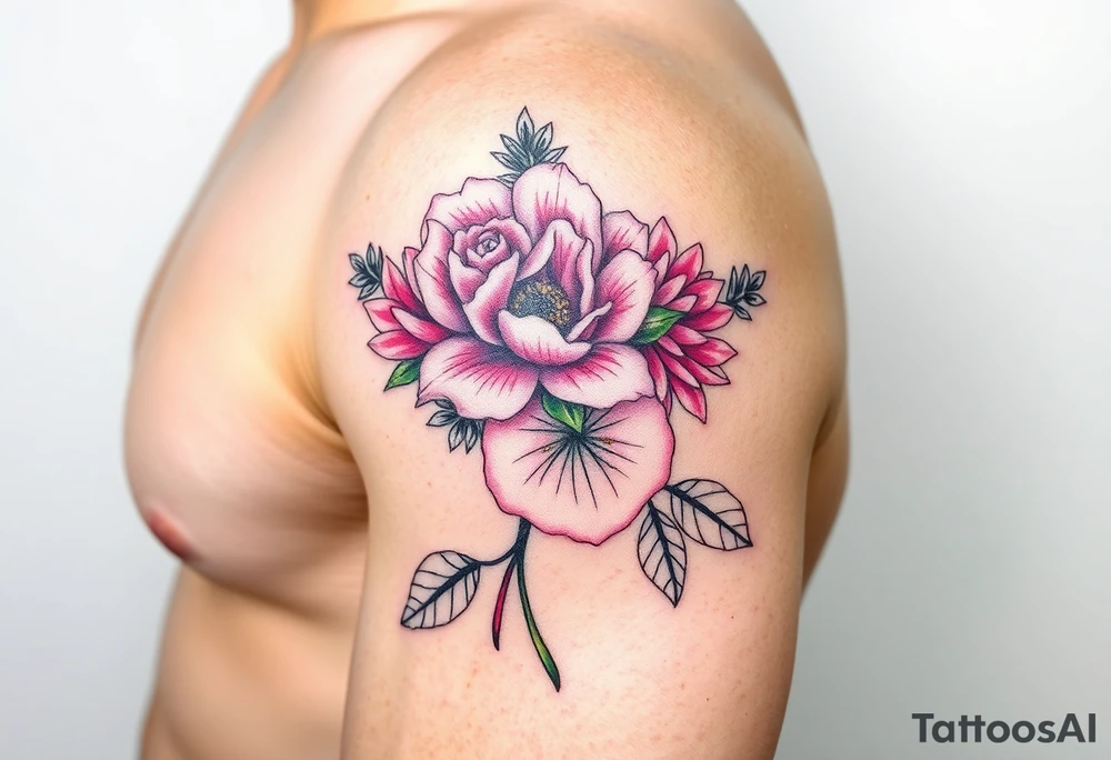 Rose and Chrysanthemum bouquet tattoo tattoo idea