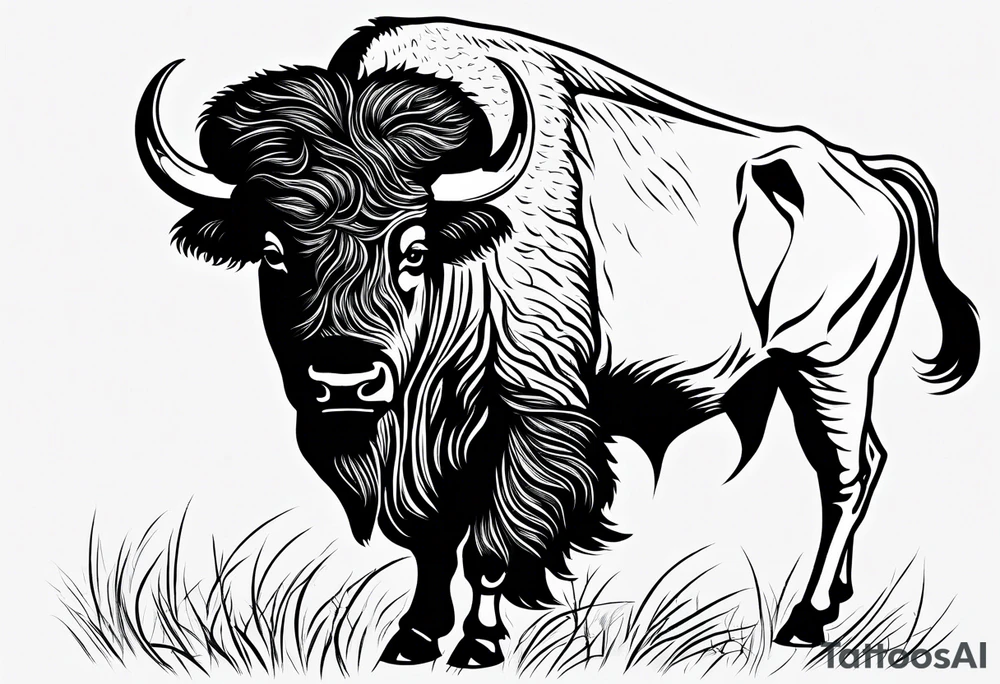 fine line bison outline - white background, clean background, no skin tattoo idea