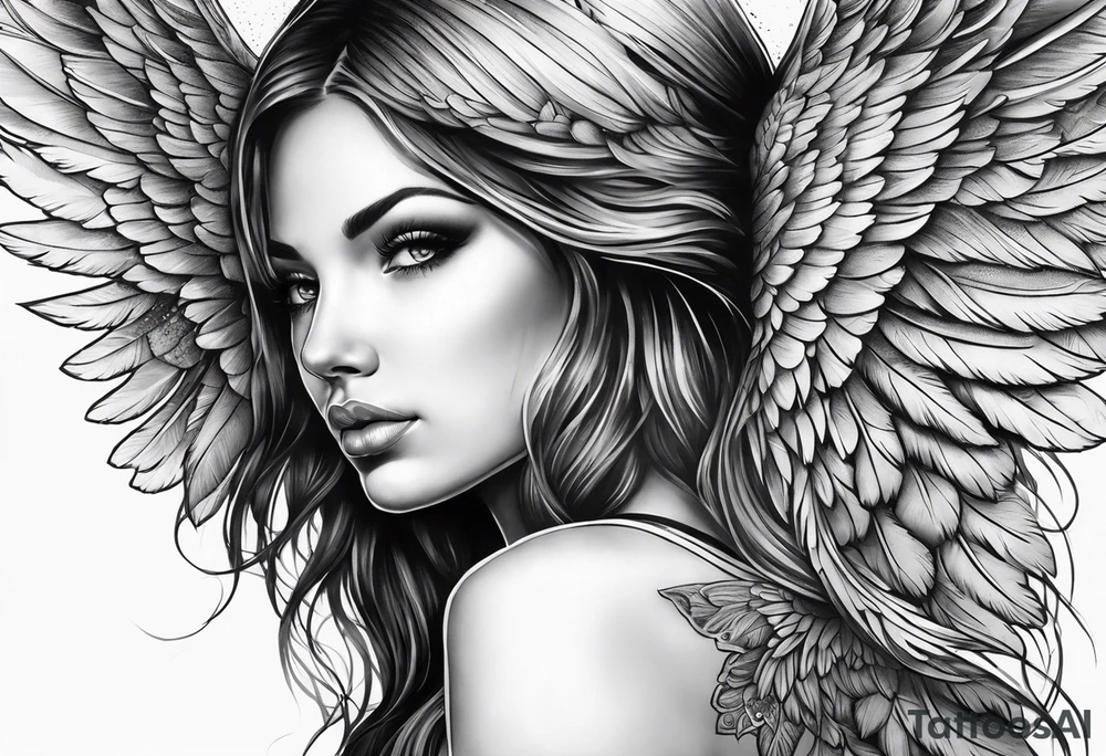 Black angel wing tattoo idea