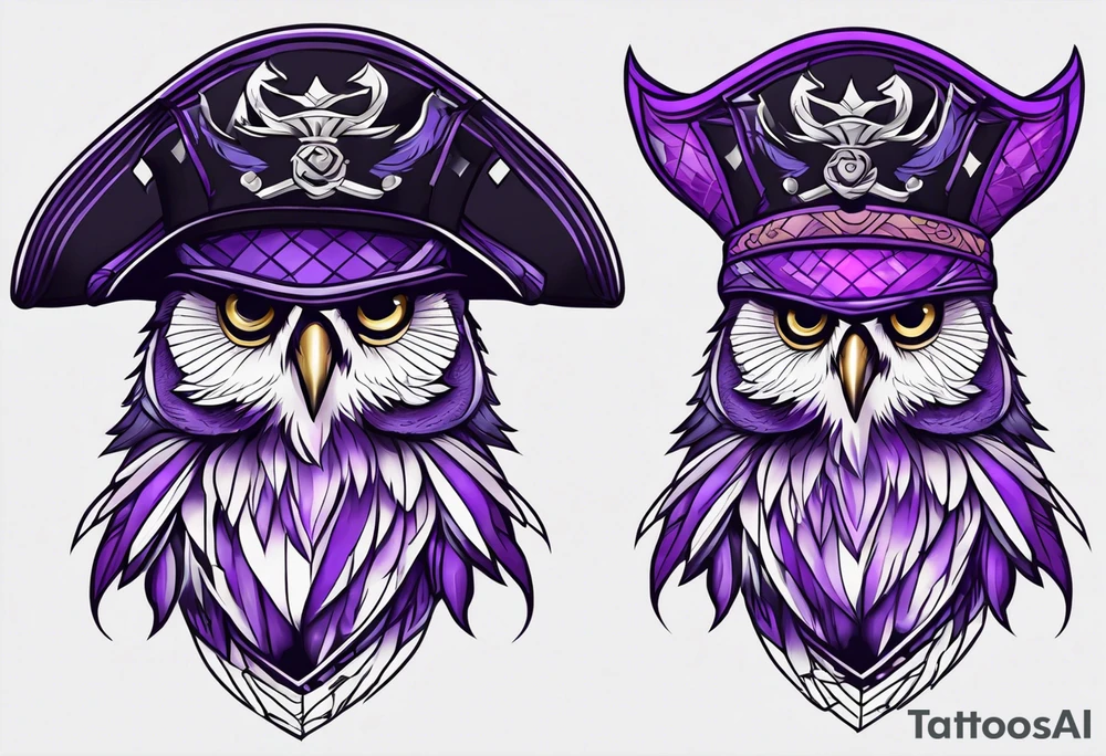 Owl pirate hat geometric purple tattoo idea