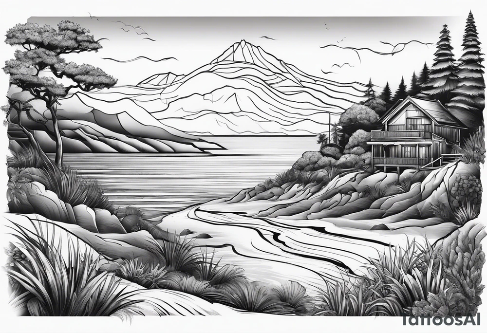 Beach landscape hills behind tattoo idea