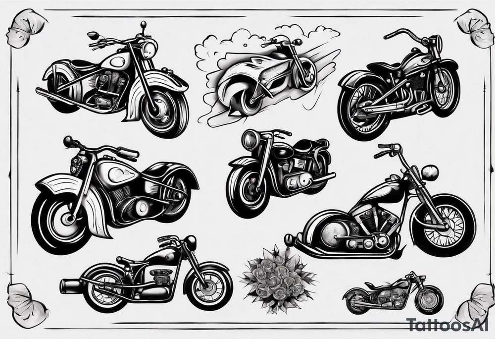 Motorcycle and old vintage classic car tattoo idea