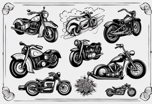 Motorcycle and old vintage classic car tattoo idea