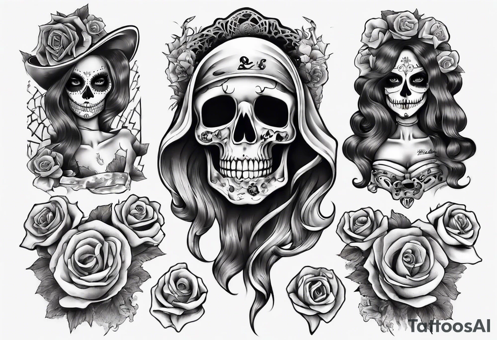 santa la muerta with money tattoo idea