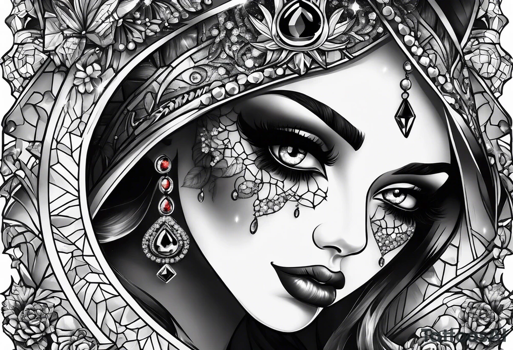 Spooky gem stones with face add more diamonds tattoo idea