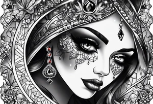 Spooky gem stones with face add more diamonds tattoo idea