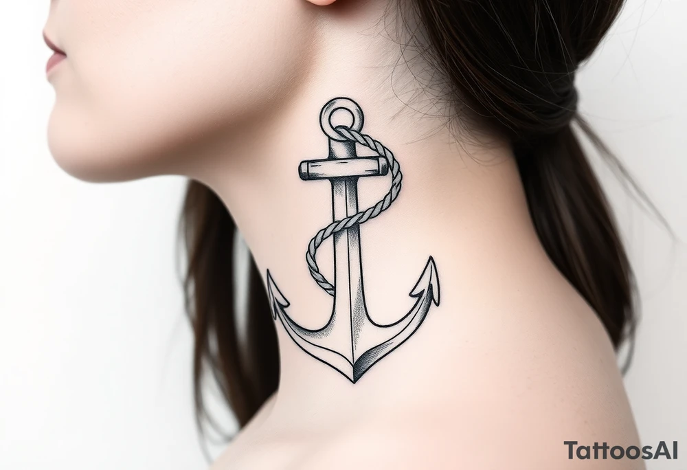 weathered anchor wrapped in nautical rope with sea waves tattoo idea