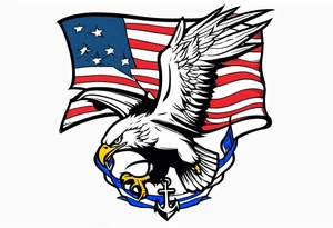 American eagle flying holding navy anchor and American flag tattoo idea