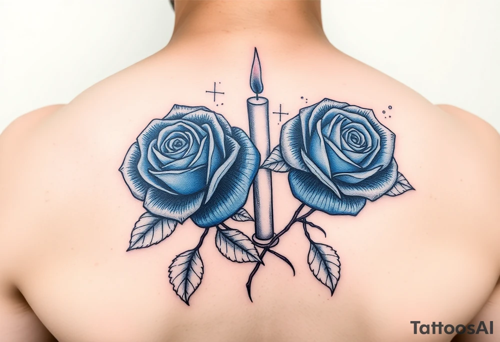 2 blue roses and candles, water tattoo idea