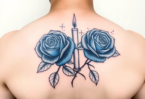 2 blue roses and candles, water tattoo idea
