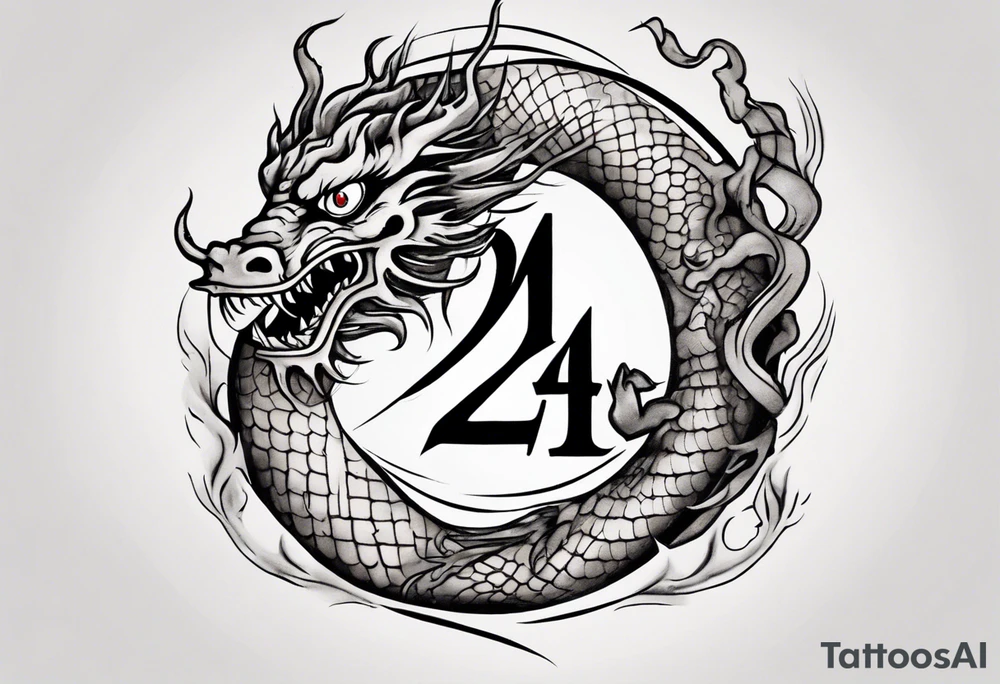 Number 24 with a Chinese dragon around it tattoo idea