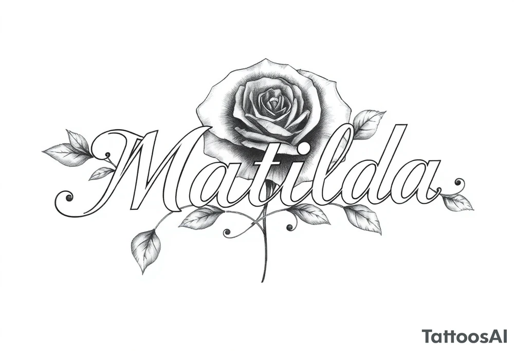 The name ‘Matilda’ in a rose tattoo idea