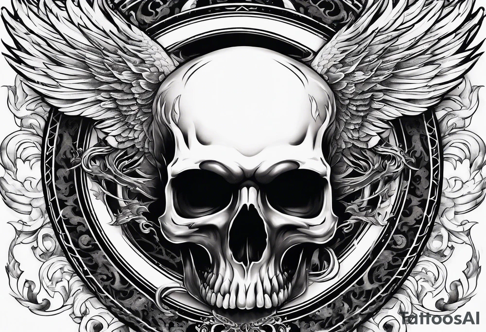 Flying fiery skull with encircling dragon tattoo idea