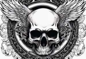 Flying fiery skull with encircling dragon tattoo idea