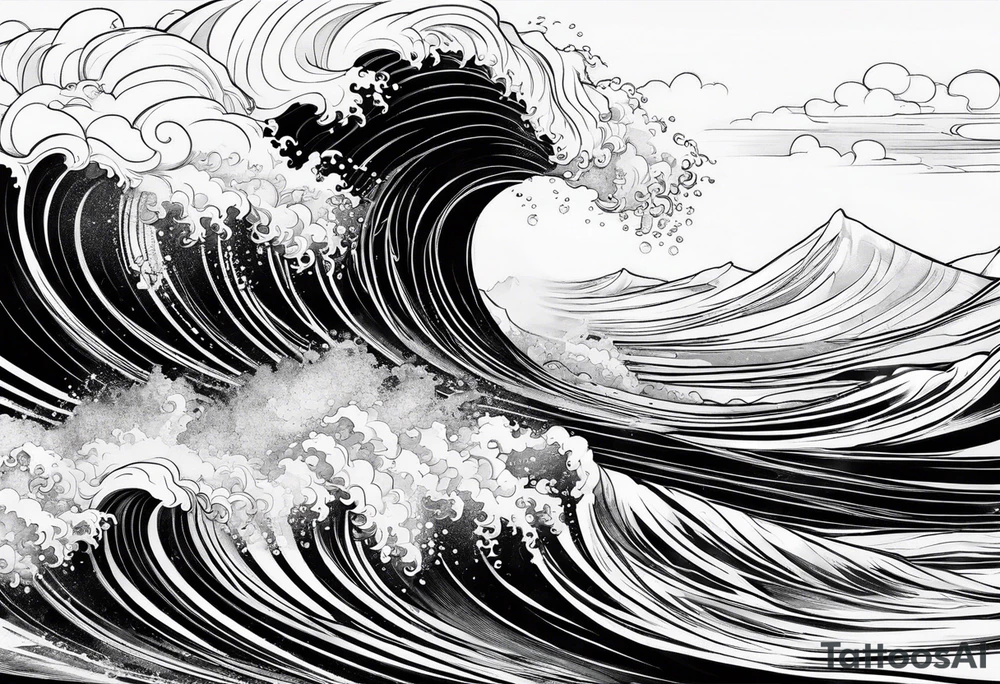 Ocean wave at sunset tattoo idea