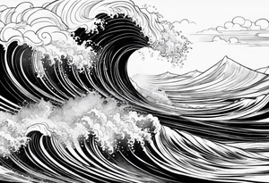 Ocean wave at sunset tattoo idea