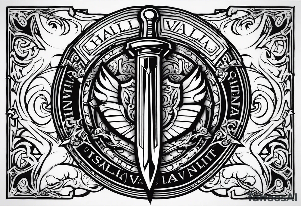Valhalla stairs sword shield tattoo idea