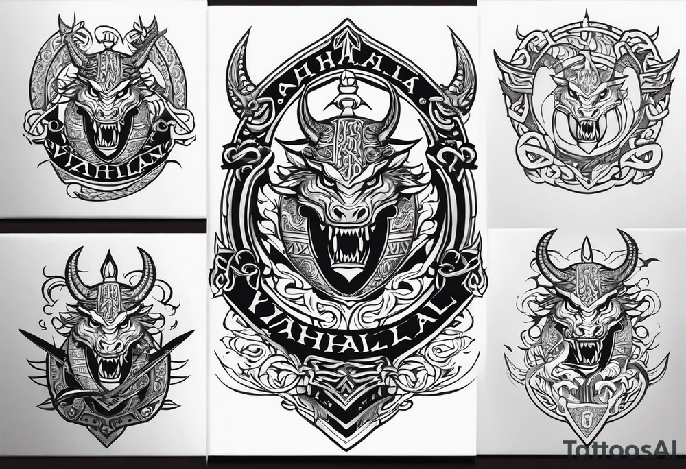 Valhalla sword shield viking ship dragon head tattoo idea Valhalla sword shield viking ship dragon head tattoo idea