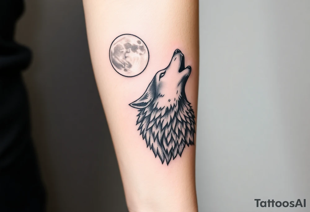 Realistic wolf howling at the moon tattoo idea