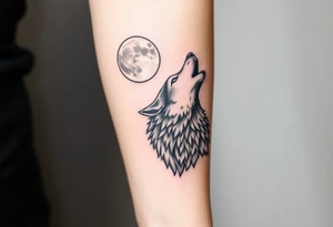 Realistic wolf howling at the moon tattoo idea