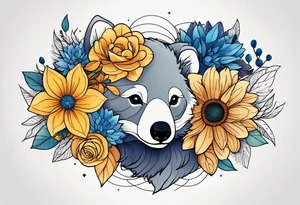 It will be a matching tattoo for 4 women. Our favorite flowers are yellow roses, lillies, blue daisies, and dahlias. Our favorite animals are koala, cat, turtle, and fox. tattoo idea