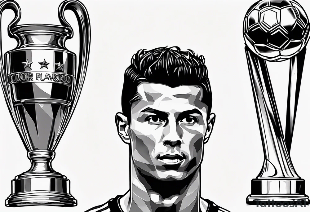 Cristiano Ronaldo holding champions league trophy tattoo idea